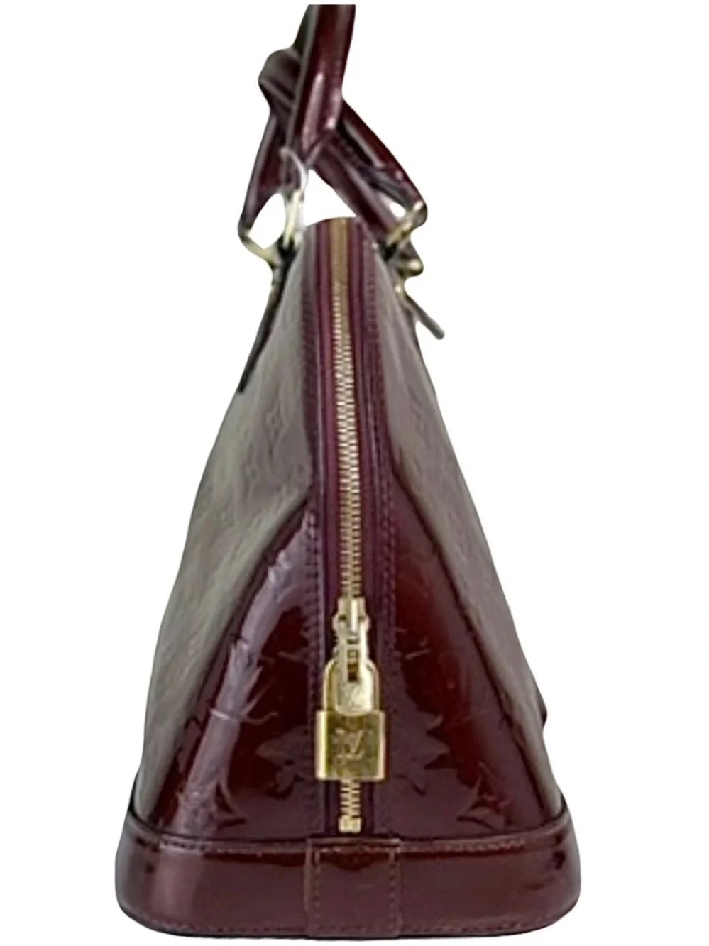 ⚜️ Louis Vuitton LV Monogram Vernis Patent Leather Alma PM Burgundy Violette COA - Picture 7 of 16